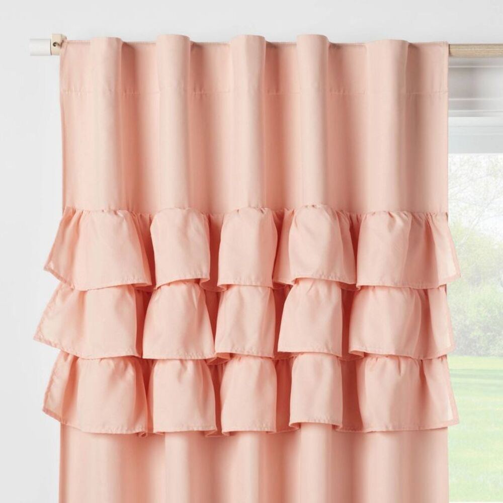 95" Ruffle Blackout Kids' Curtain Panel Pink - Pillowfort